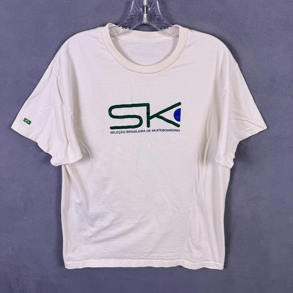 VTG Seleção Brasileira De Skateboarding T-Shirt Men Large White Brazil Graphic
